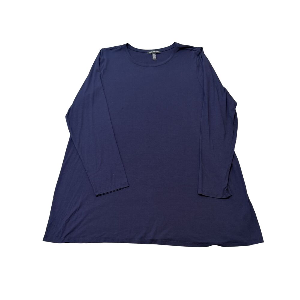 Eileen Fisher Navy Basic Crewneck 3/4 Sleeve Tee Size XL Minimalist‎ Staple